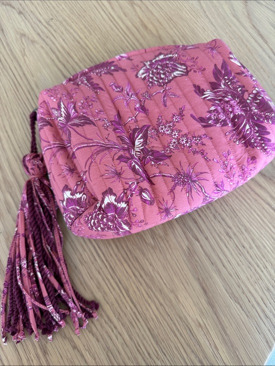 Ulla Johnson Handbags - Ulla Johnson Pink Floral Quilted Tassel Cosmetic Pouch